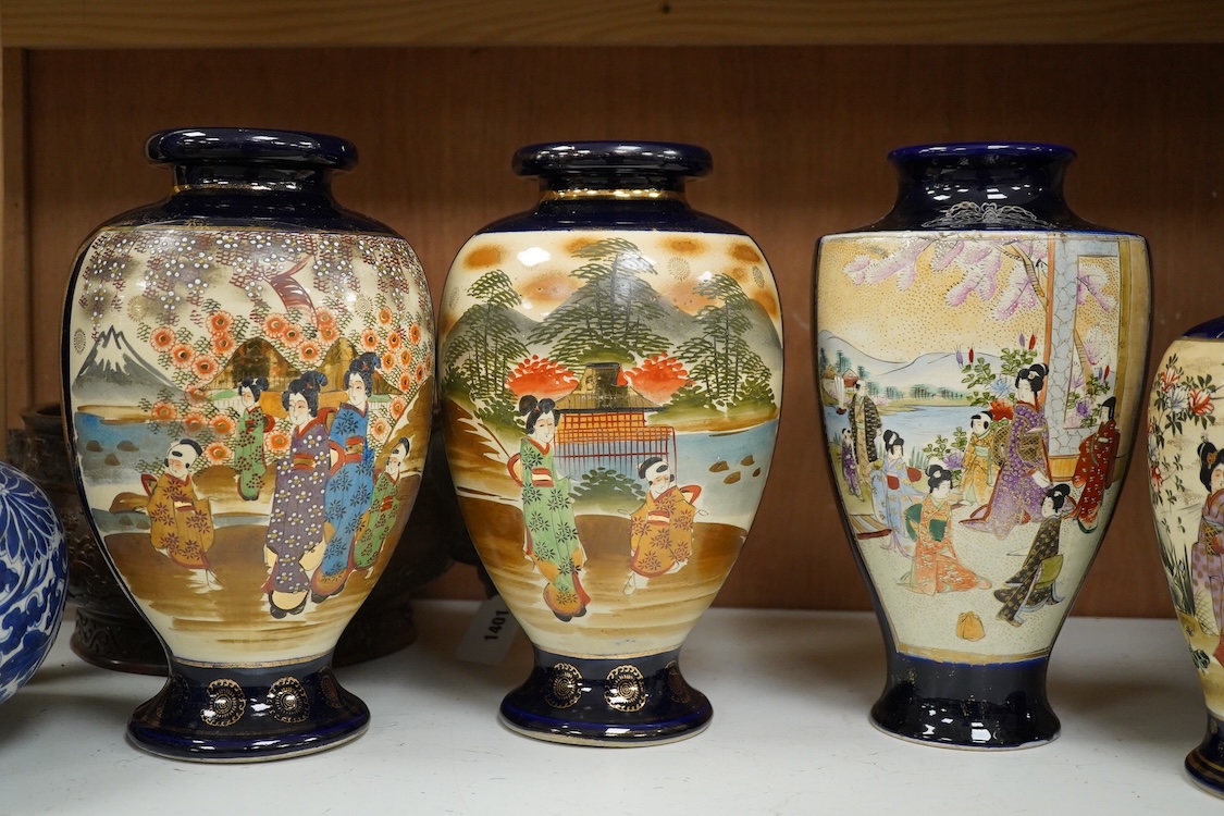 Two pairs of 20th century Japanese satsuma vases and one other, largest 32cm high